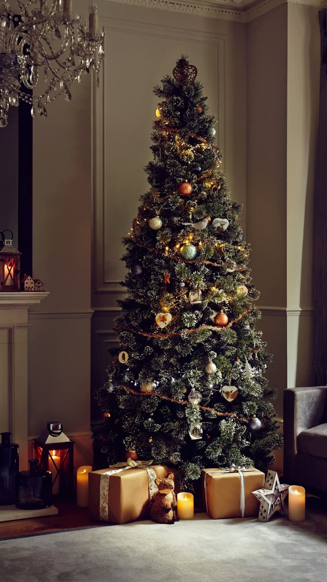 Обои елка, образование нового тысячелетия, Рождество, рождественский орнамент, свет в разрешении 1080x1920