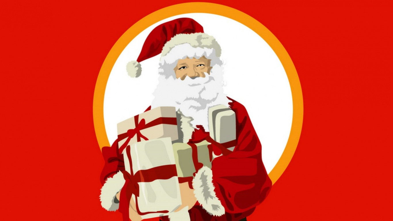 Обои Рождественский день, Санта-Клаус, иллюстрация, графика, арт в разрешении 1366x768