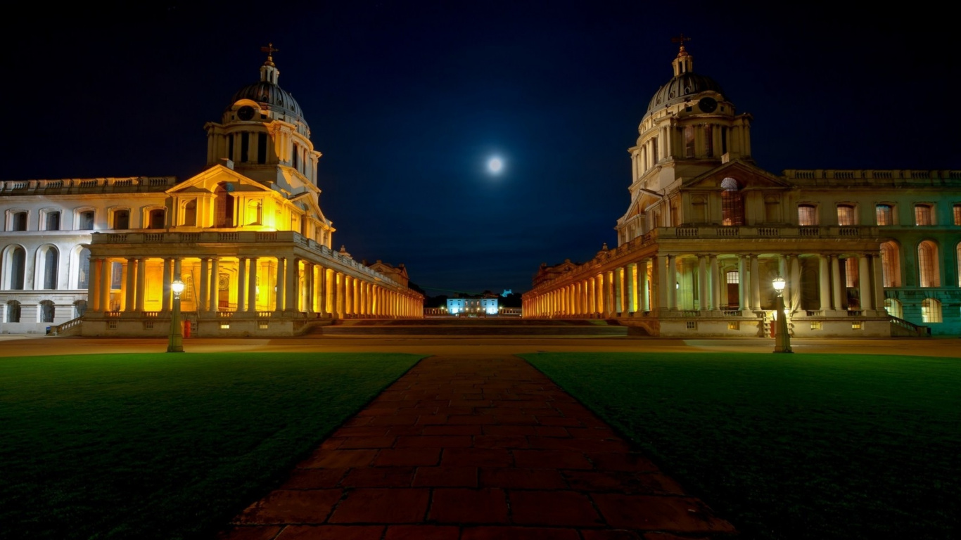 Обои букингемский дворец, ориентир, ночь, свет, архитектура в разрешении 1366x768