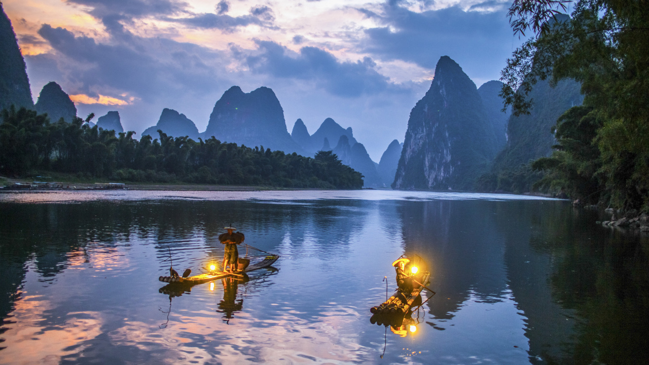 Обои Река Юйлун, Холм Слоновий Хобот, карст, реки, природа в разрешении 1280x720