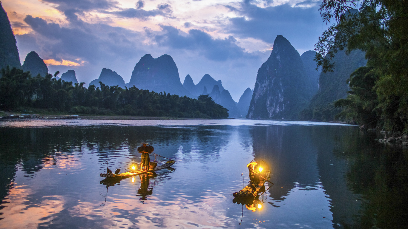 Обои Река Юйлун, Холм Слоновий Хобот, карст, реки, природа в разрешении 1366x768