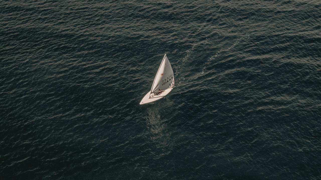 Обои спокойный, с высоты птичьего полета, волна, водоем, горизонт в разрешении 1280x720