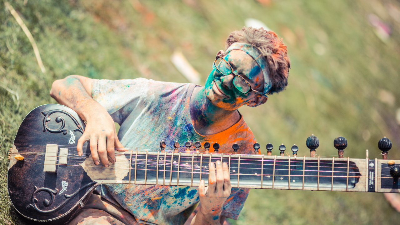 Обои гитара, струнный инструмент, музыкальный инструмент, щипковые струнные инструменты, гитарист в разрешении 1280x720