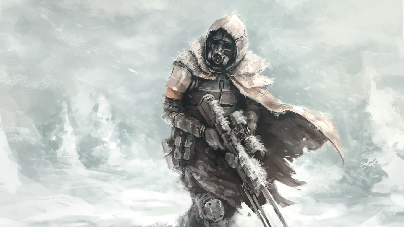 Обои фантастика воин, Научная фантастика, арт, иллюстрация, зимний шторм в разрешении 1366x768