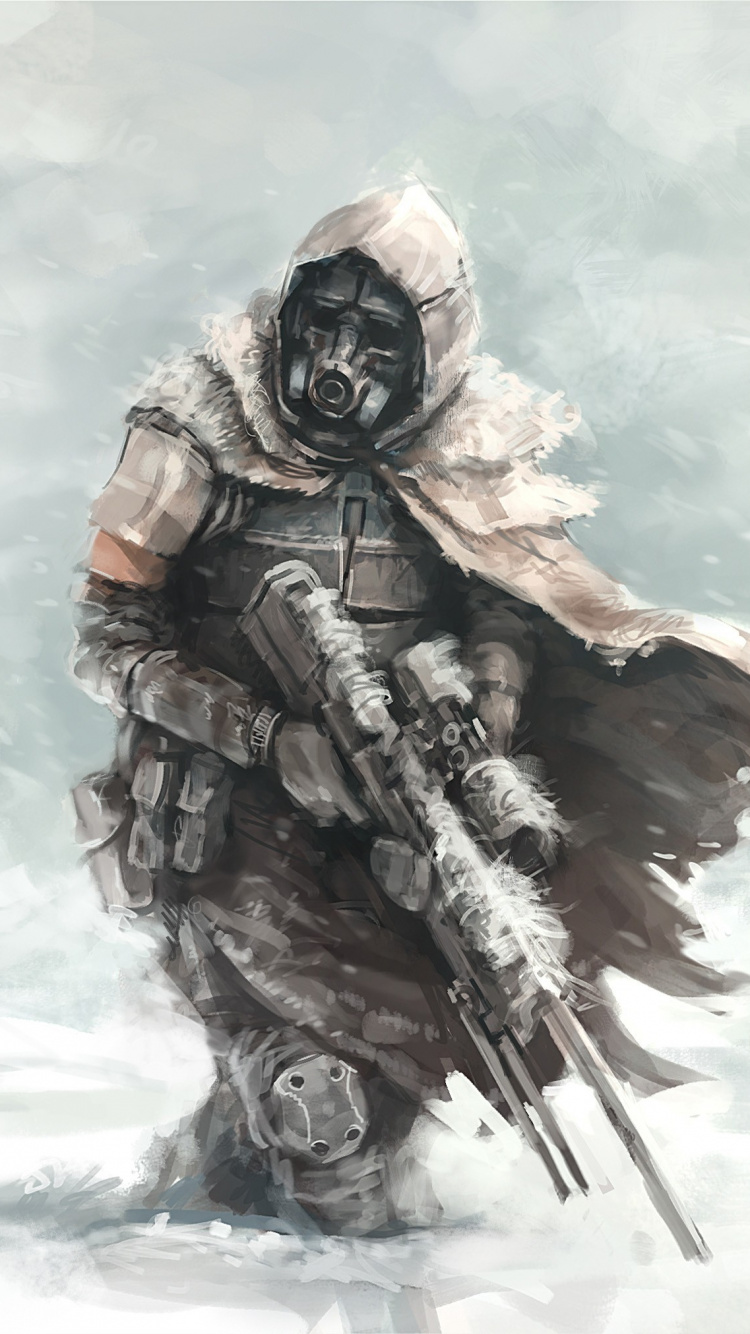 Обои фантастика воин, Научная фантастика, арт, иллюстрация, зимний шторм в разрешении 750x1334