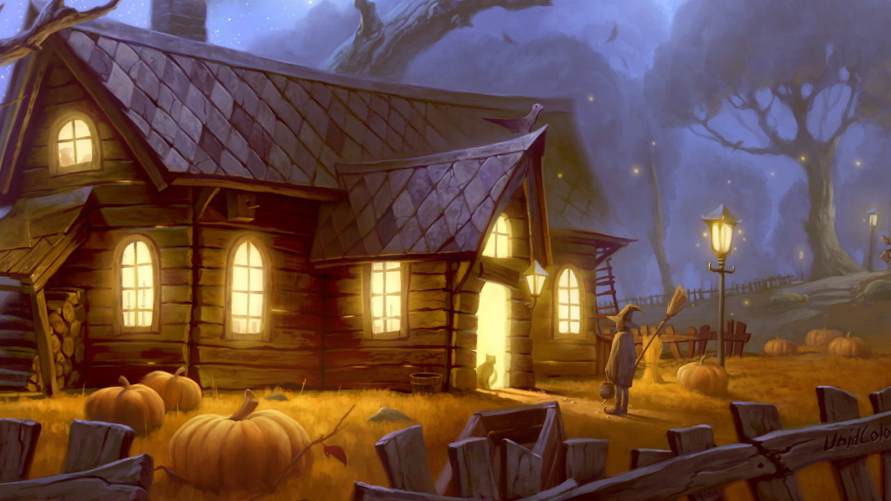 Обои арт, родина, дерево, Хаус, бревенчатый домик в разрешении 1280x720