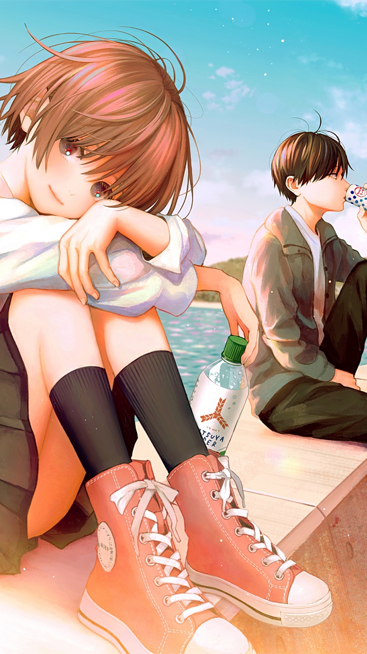 Обои аниме пара, аниме, Доки Литературы Доки-Клуб, облако, велосипед в разрешении 720x1280