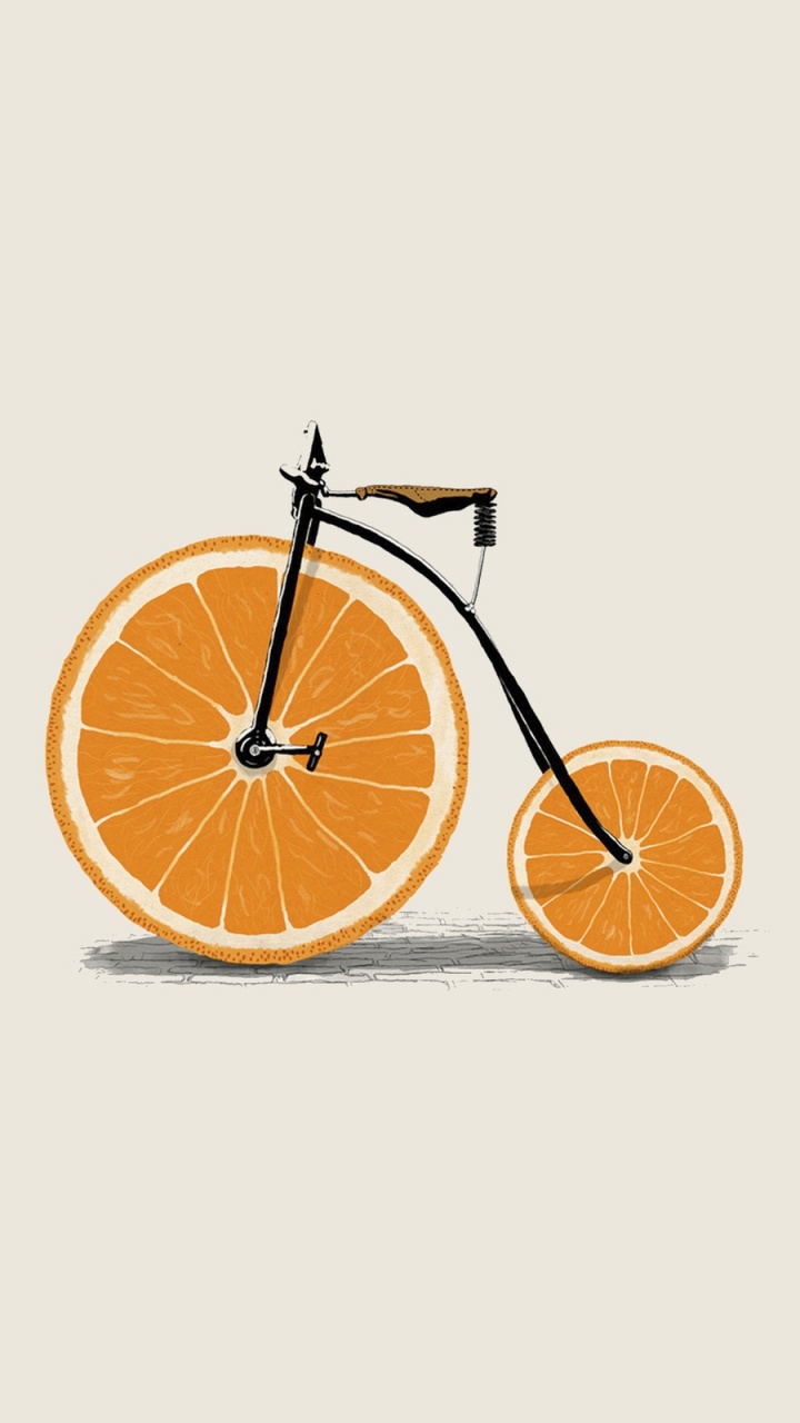 Обои велосипед, колесо, Апельсин, минимализм, колеса в разрешении 720x1280