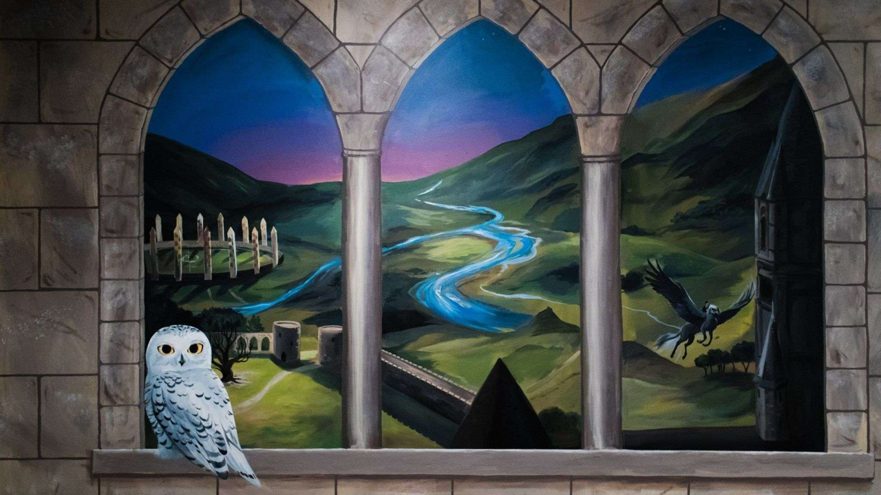 Обои живопись, Гарри Поттер, фреска, стена, Волшебный мир Гарри Поттера в разрешении 1280x720