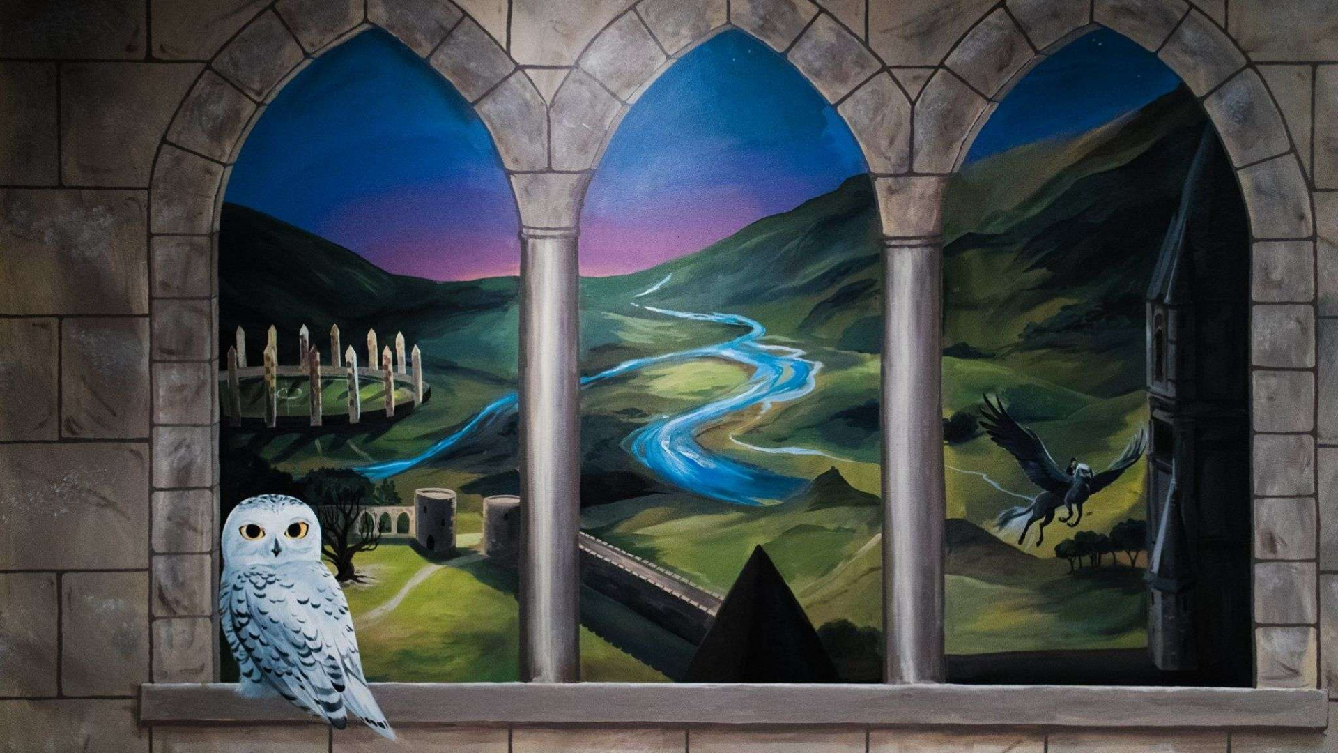 Обои живопись, Гарри Поттер, фреска, стена, Волшебный мир Гарри Поттера в разрешении 1920x1080