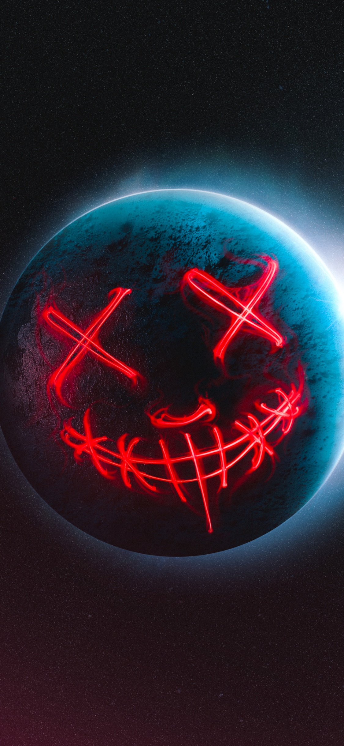 Обои мертвая планета, круг, газ, электрик, неон в разрешении 1125x2436