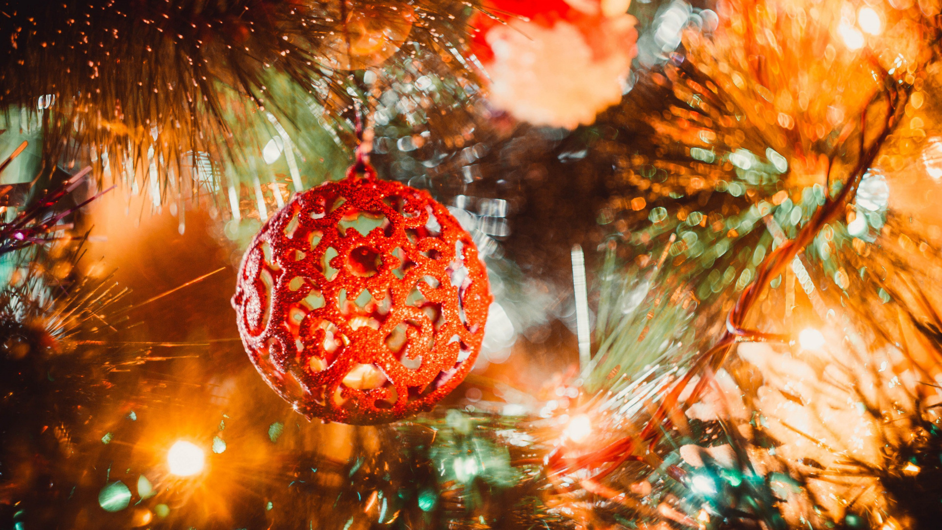 Обои Новый год, праздник, рождественский орнамент, Рождественские украшения, дерево в разрешении 1920x1080