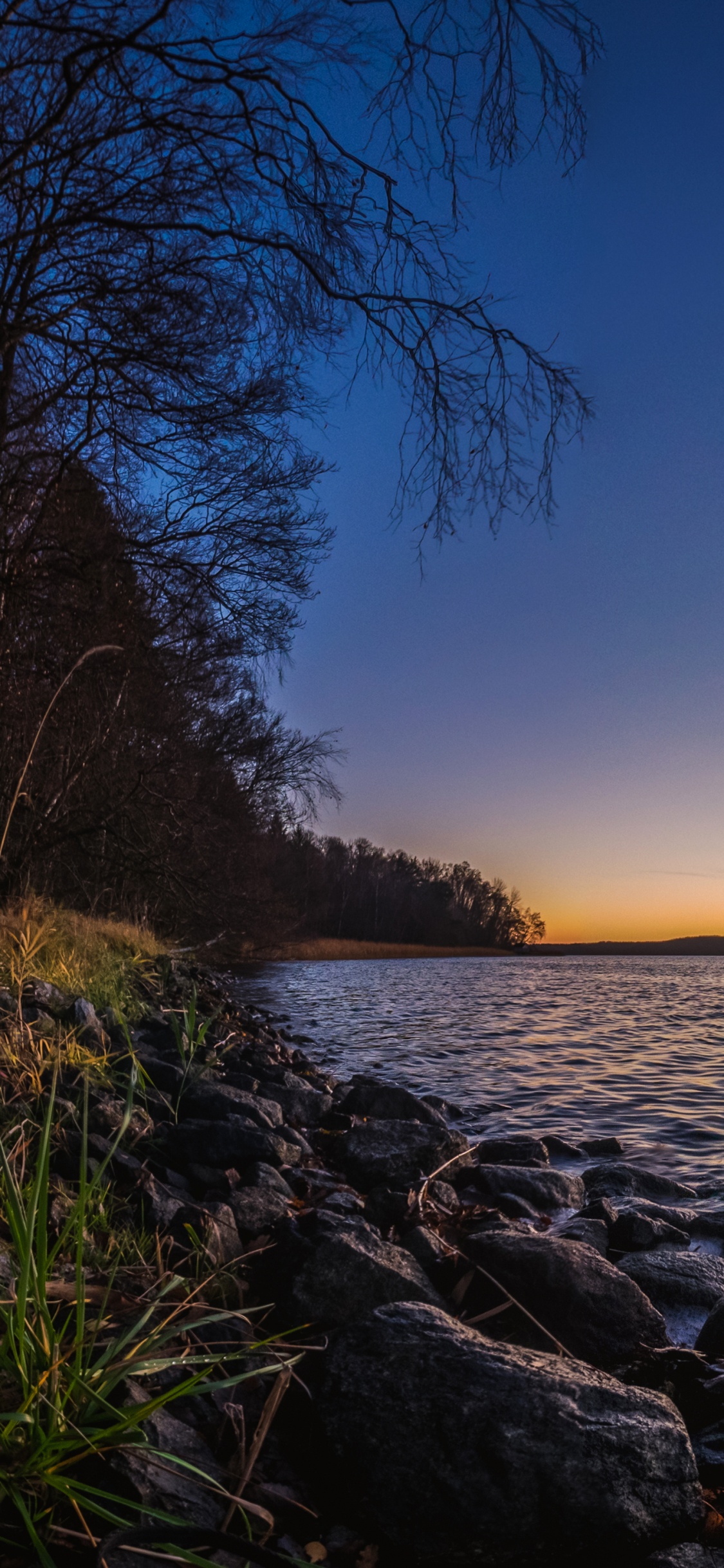 Обои закат, природа, берег, вода, горизонт в разрешении 1125x2436