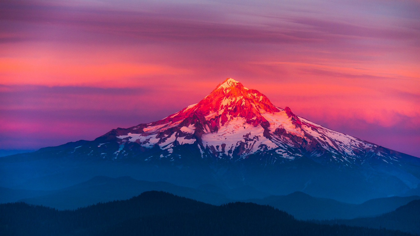 Обои Горная Лиственница, Маунтхуд, гора, вулкан, закат в разрешении 1366x768