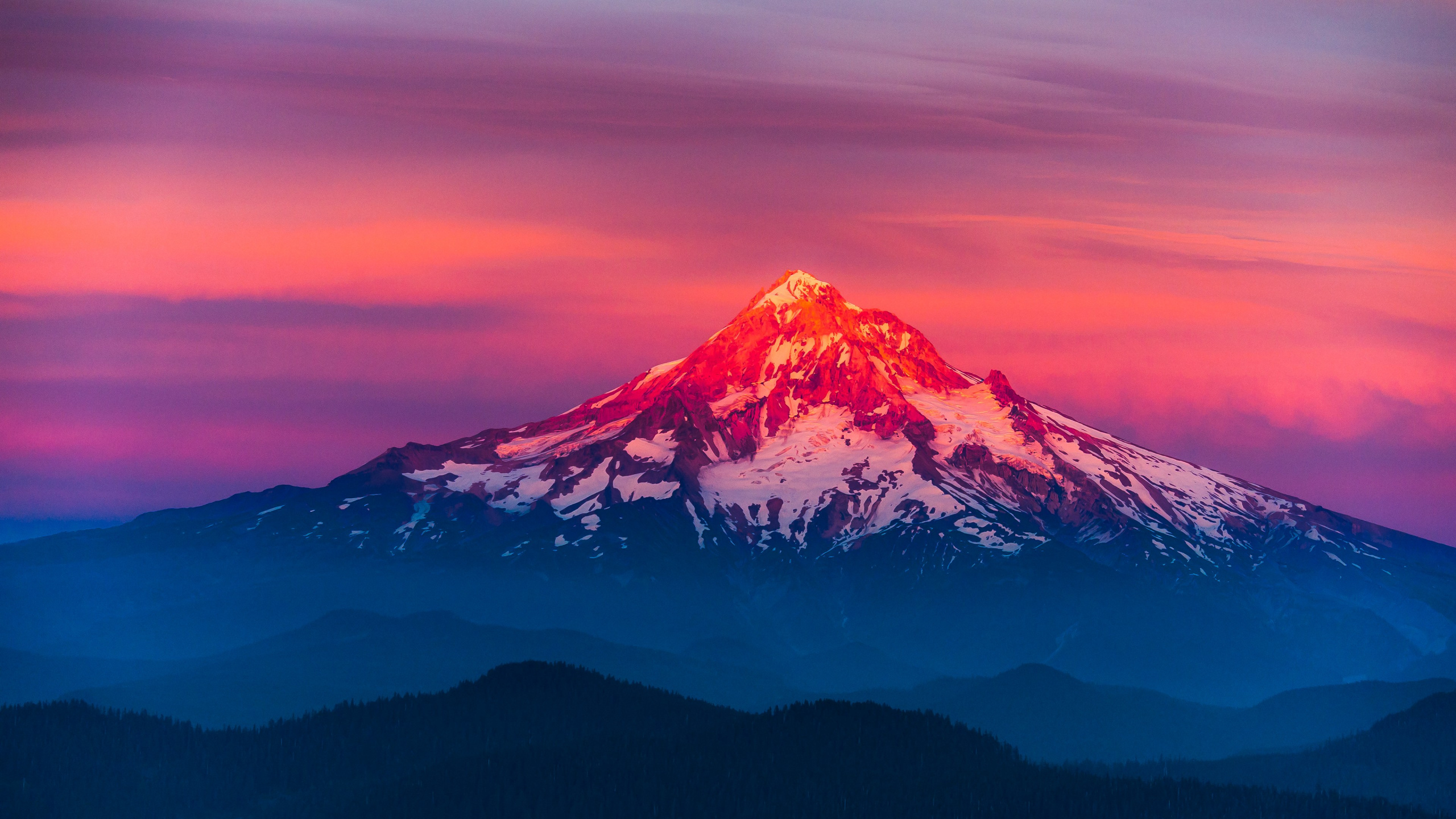 Обои Горная Лиственница, Маунтхуд, гора, вулкан, закат в разрешении 2560x1440