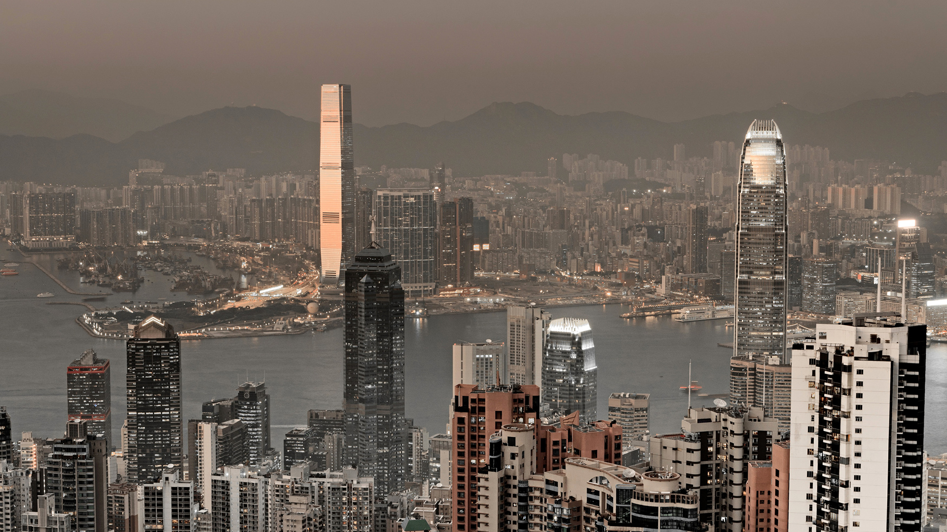 Обои Гонконг, небоскреб, городской пейзаж, город, метрополия в разрешении 1920x1080