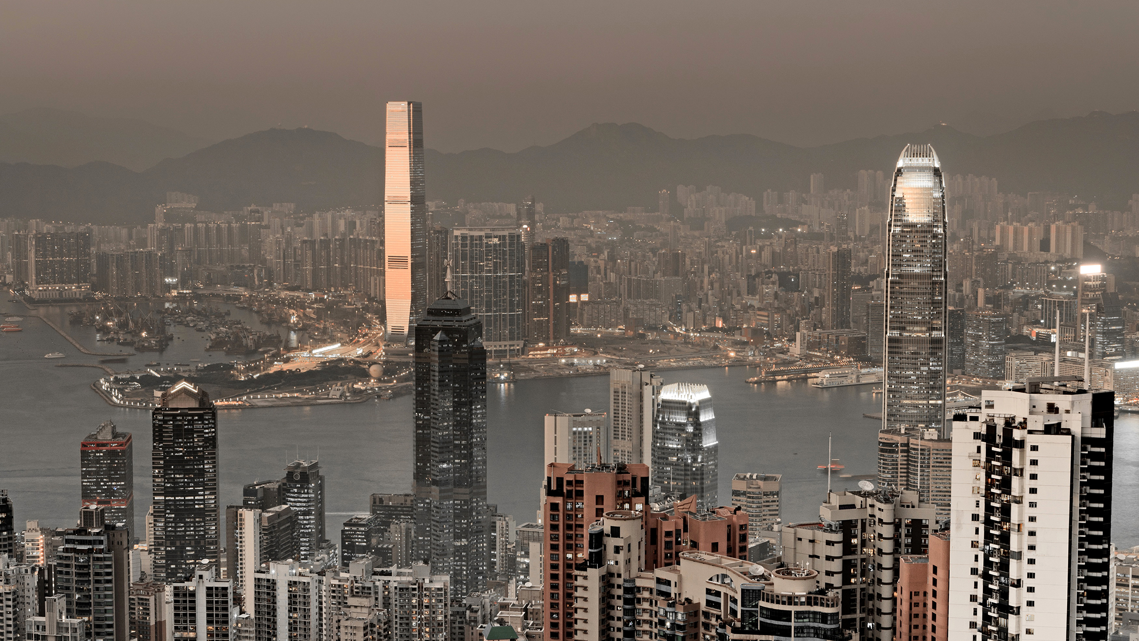 Обои Гонконг, небоскреб, городской пейзаж, город, метрополия в разрешении 3840x2160
