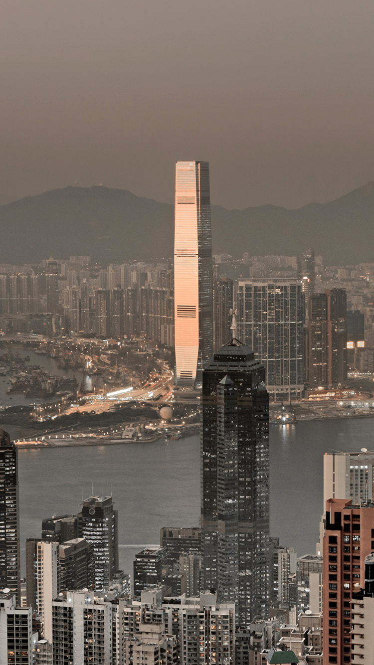 Обои Гонконг, небоскреб, городской пейзаж, город, метрополия в разрешении 750x1334