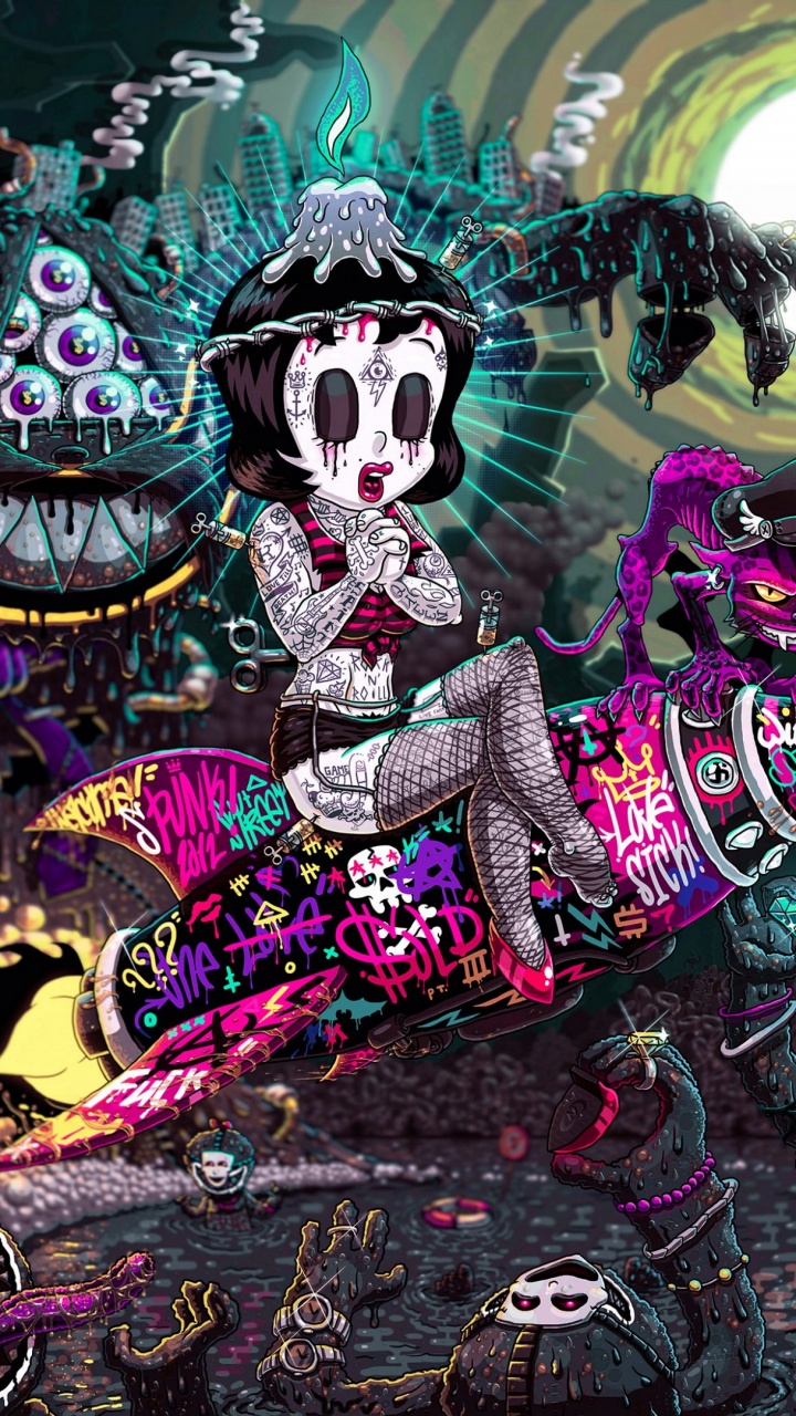 Обои арт, живопись, иллюстрация, пурпур, розовый в разрешении 720x1280