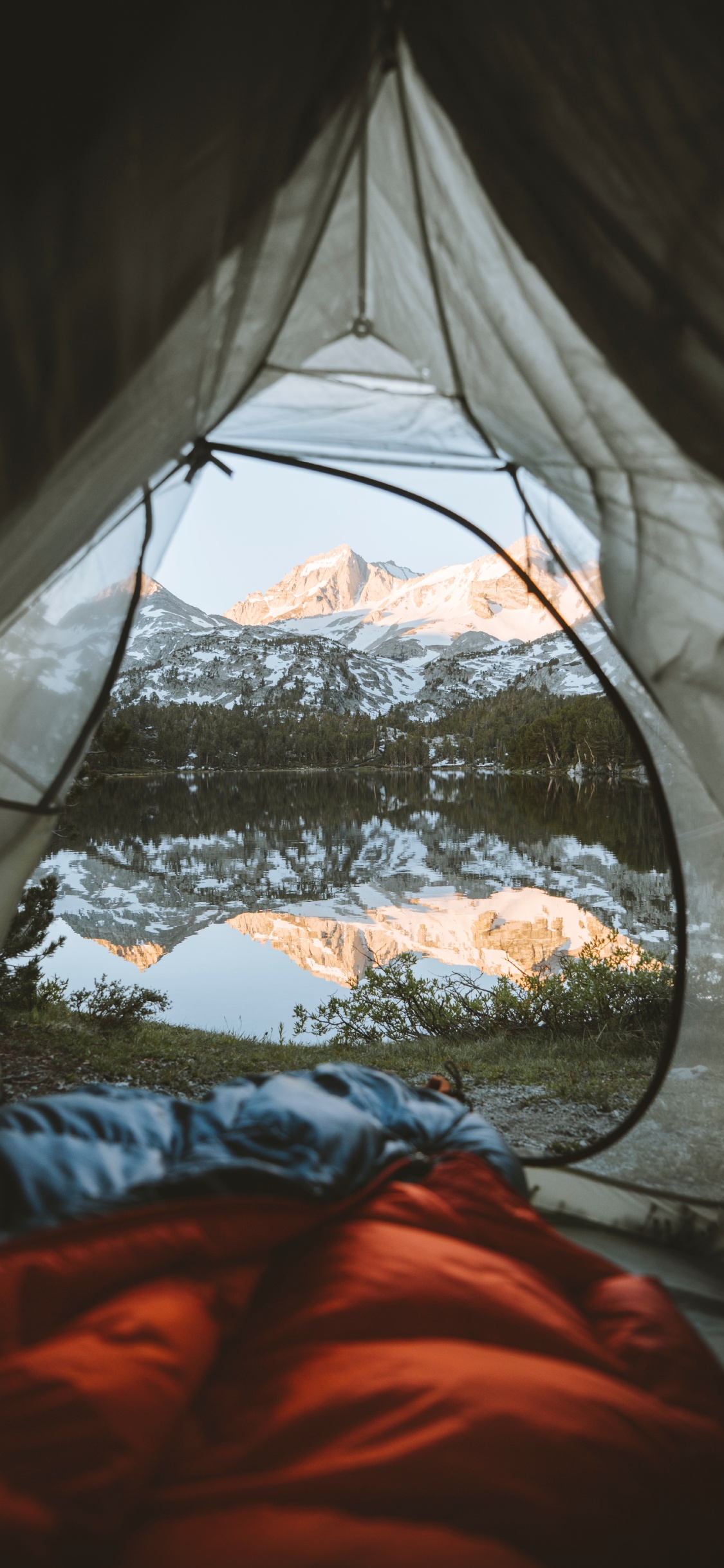 Обои Маммот Лейкс, полутона и оттенки, дерево, Кемпинг, мебель в разрешении 1125x2436