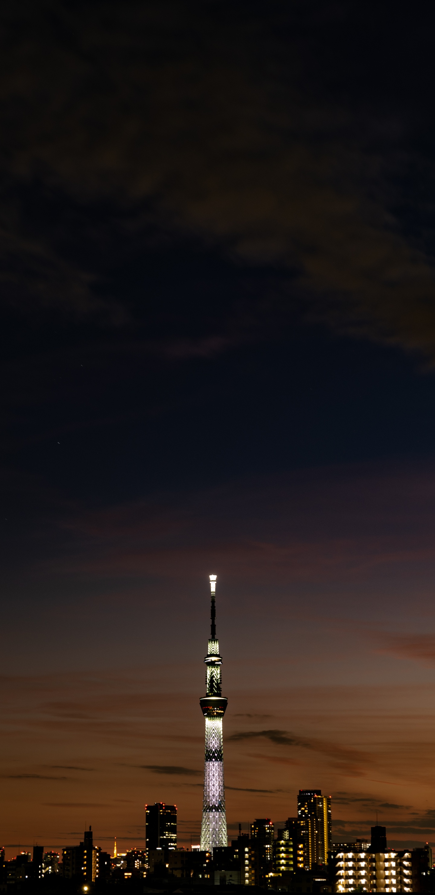 Обои ночь, здание, закат, архитектура, облако в разрешении 1440x2960