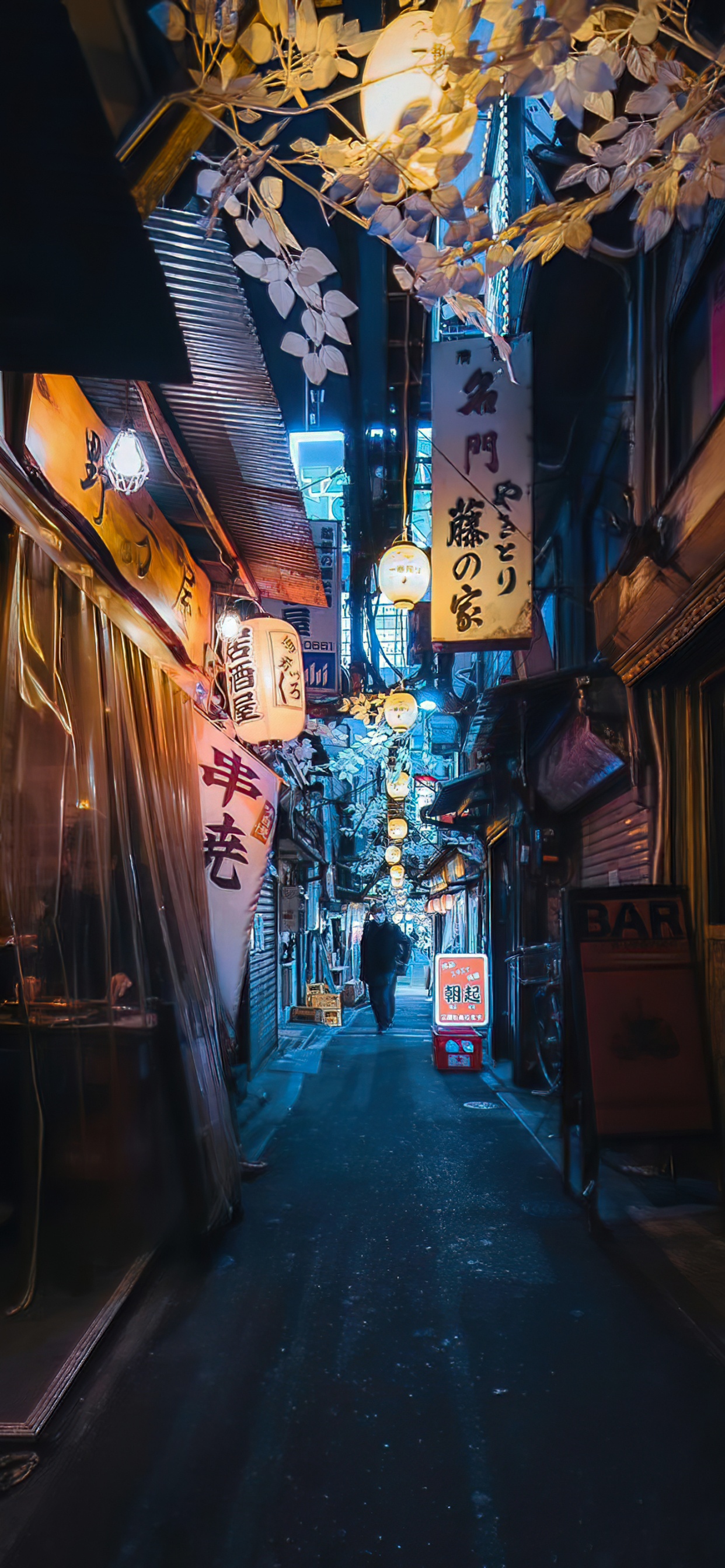 Обои аллея, здание, синий, арт, соседство в разрешении 1242x2688