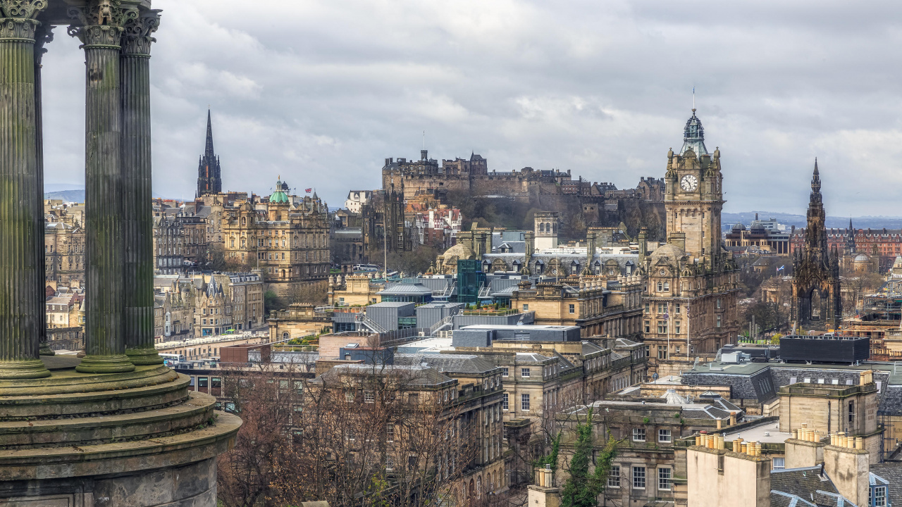 Обои памятник дугалду стюарту, столица, городской район, город, городской пейзаж в разрешении 1280x720