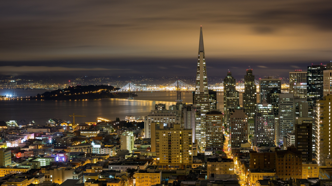 Обои ночь, городской пейзаж, город, городской район, метрополия в разрешении 1366x768