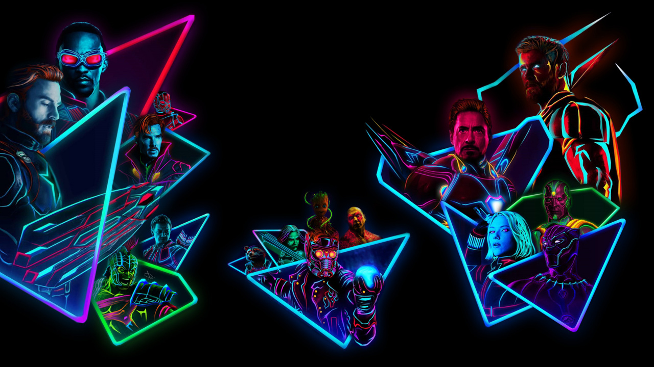 Обои Мстители: Война бесконечности, мститель, неон, графический дизайн, графика в разрешении 1280x720