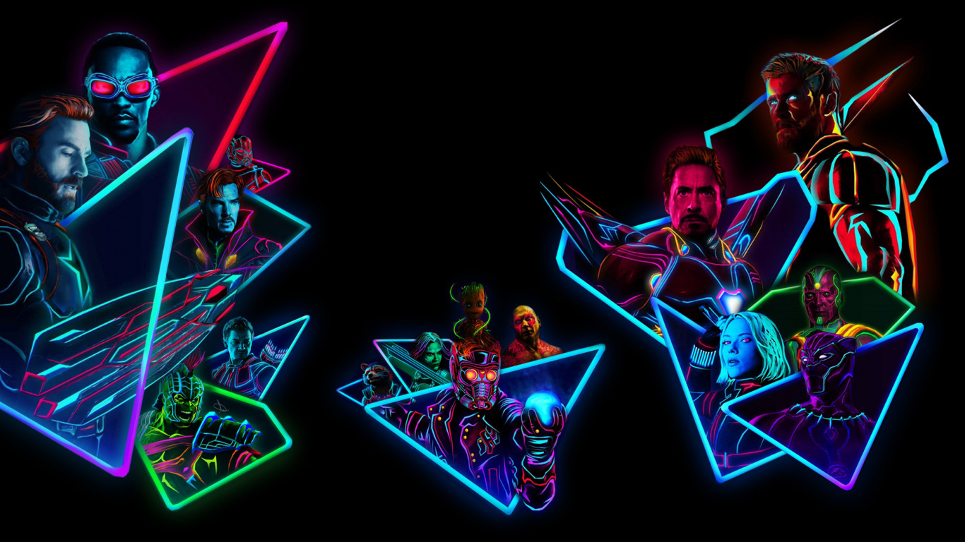 Обои Мстители: Война бесконечности, мститель, неон, графический дизайн, графика в разрешении 1366x768