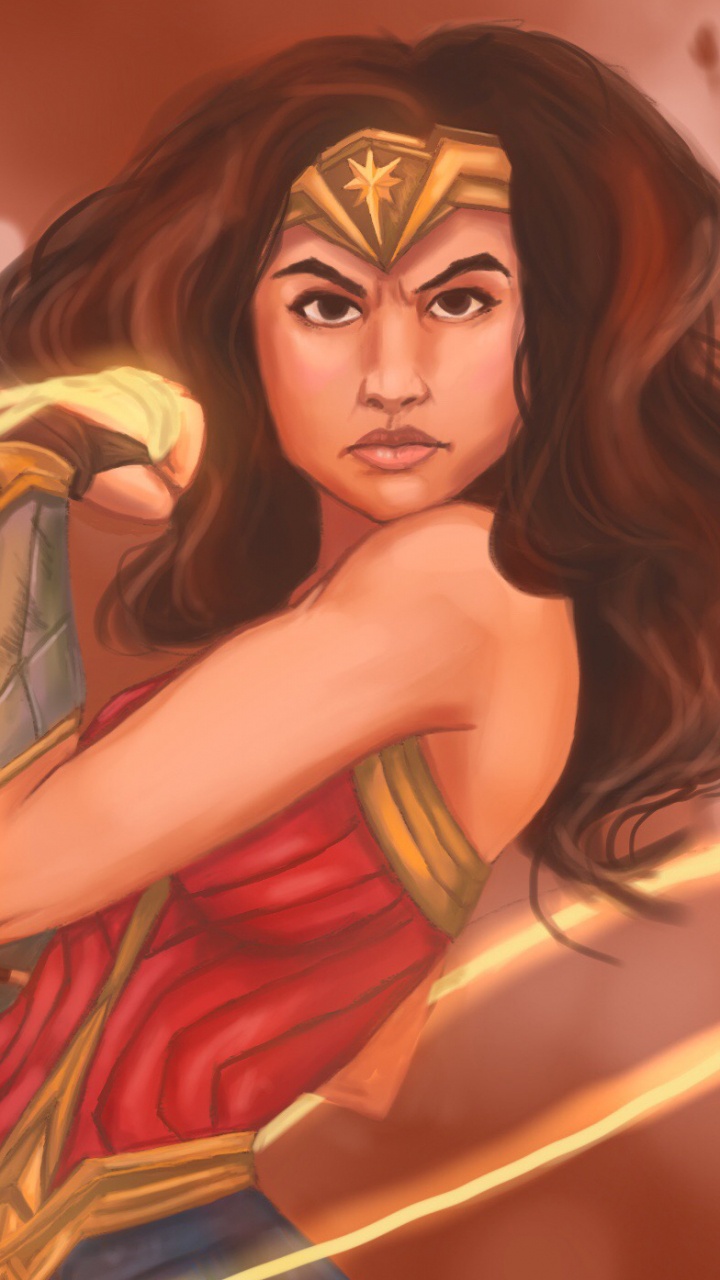 Обои женщина воин, чудоженщина, мультфильм, Лига справедливости, иллюстрация в разрешении 720x1280