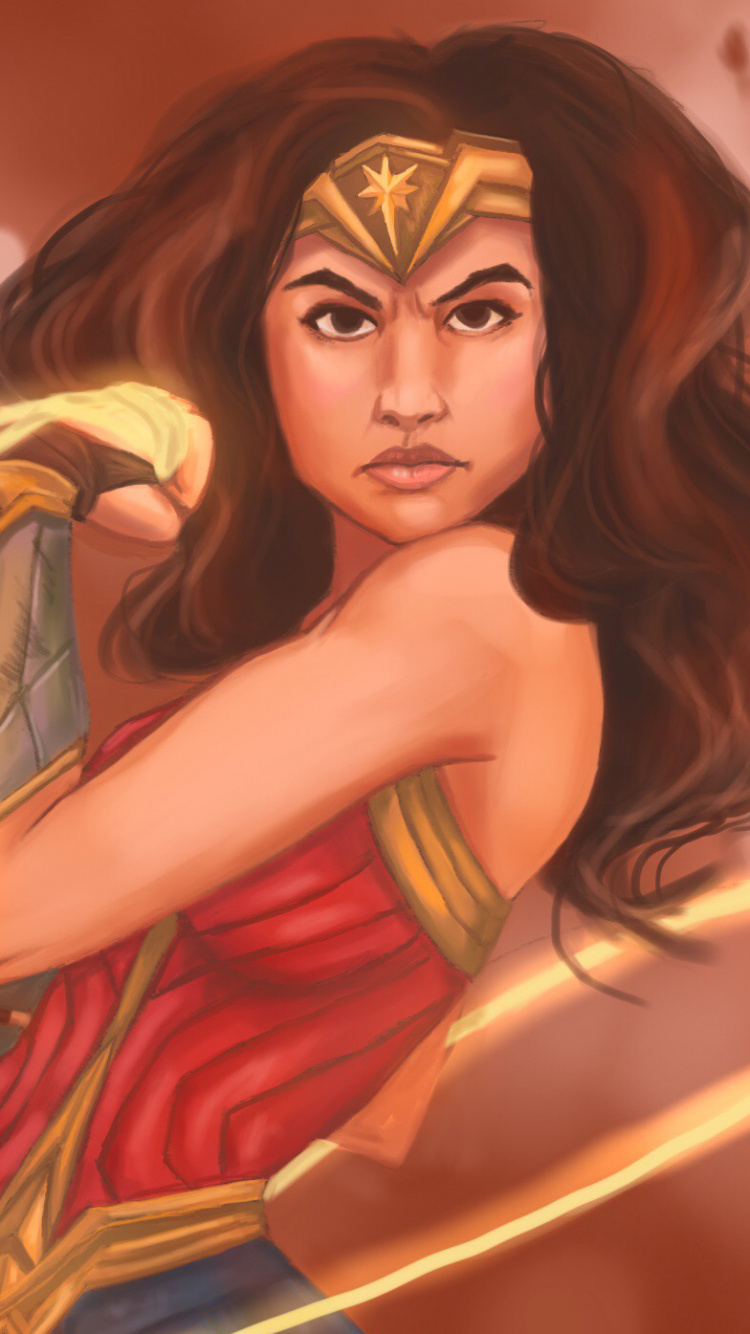 Обои женщина воин, чудоженщина, мультфильм, Лига справедливости, иллюстрация в разрешении 750x1334