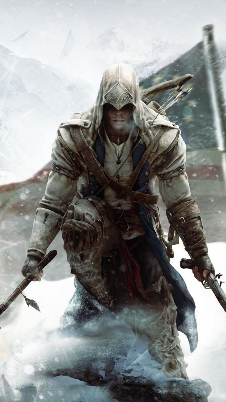 Обои Assassins Creed III, ubisoft, xbox 360, игра информер, компьютерная игра в разрешении 720x1280