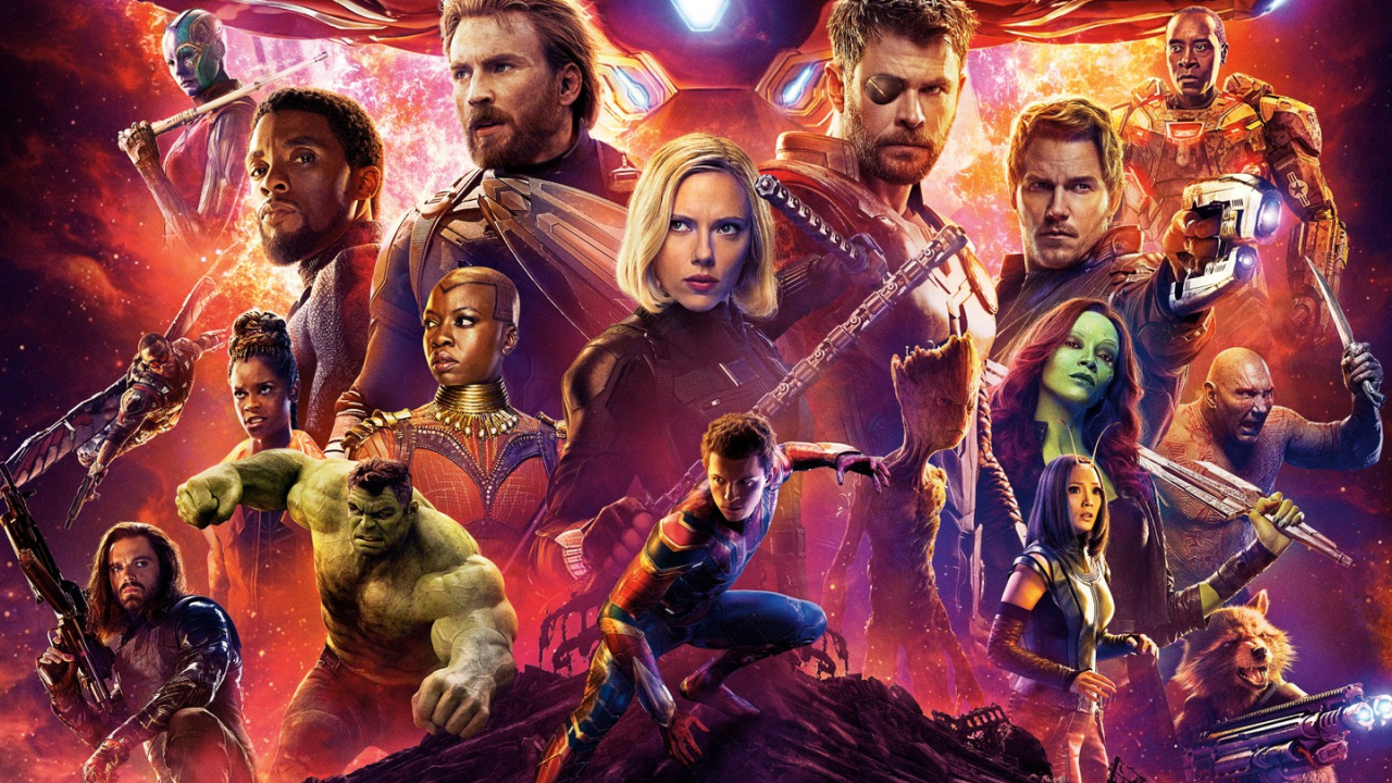 Обои комиксы Марвел, Плакат Мстителей: Война бесконечности, Том Холланд, Крис Хемсворт, Мстители: Война бесконечности в разрешении 1280x720
