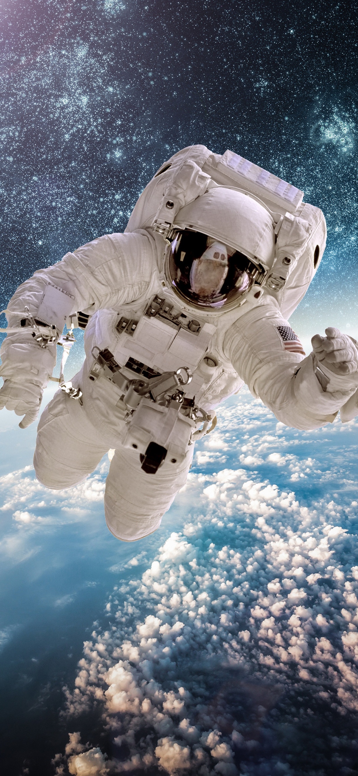 Обои космическое пространство, космос, астронавт, НАСА, Международная космическая станция в разрешении 1242x2688