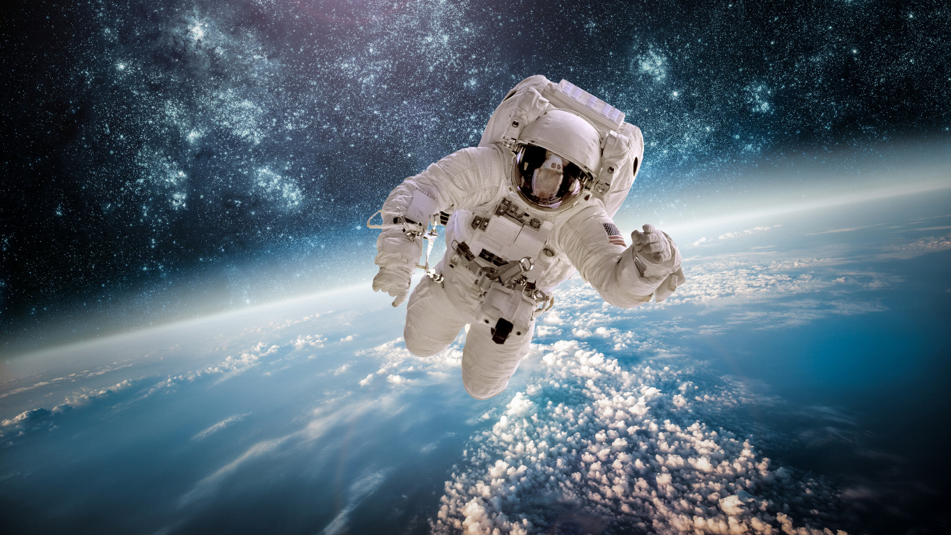 Обои космическое пространство, космос, астронавт, НАСА, Международная космическая станция в разрешении 1366x768