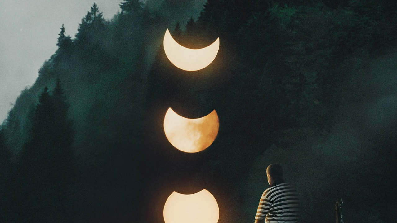 Обои вода, атмосфера, растение, лодка, луна в разрешении 1280x720