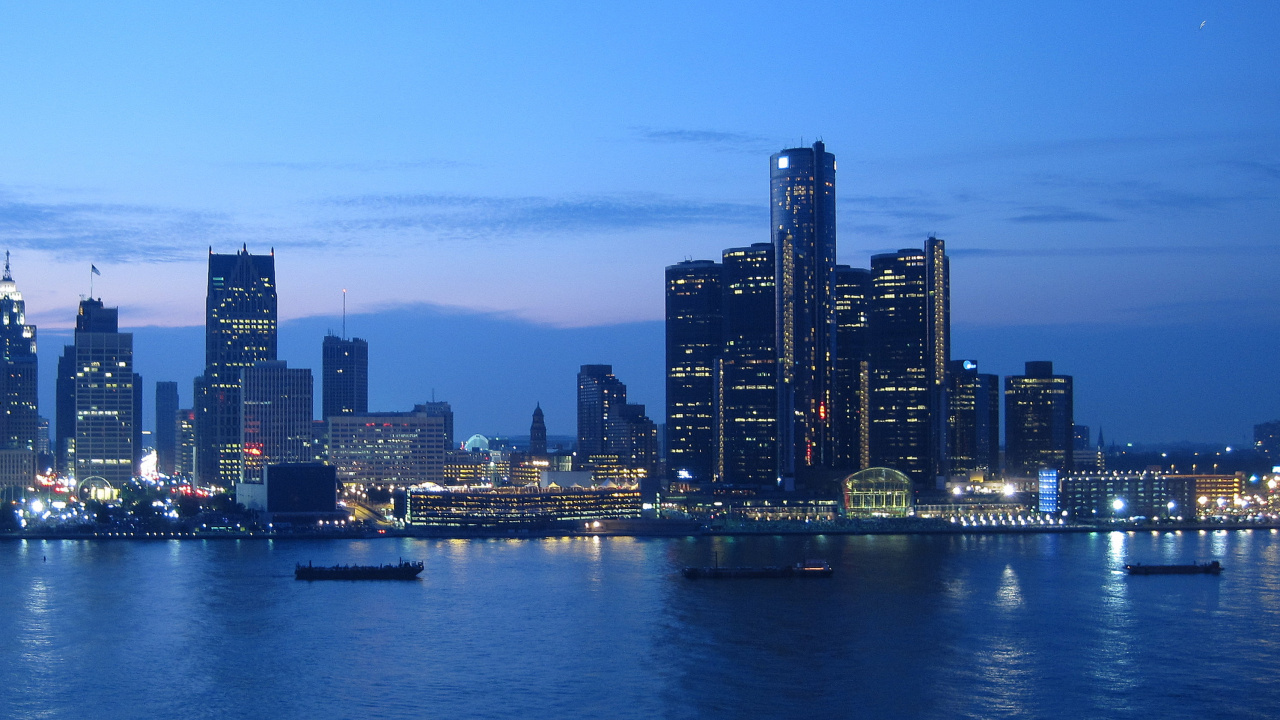 Обои Детройт, город, городской пейзаж, линия горизонта, метрополия в разрешении 1280x720