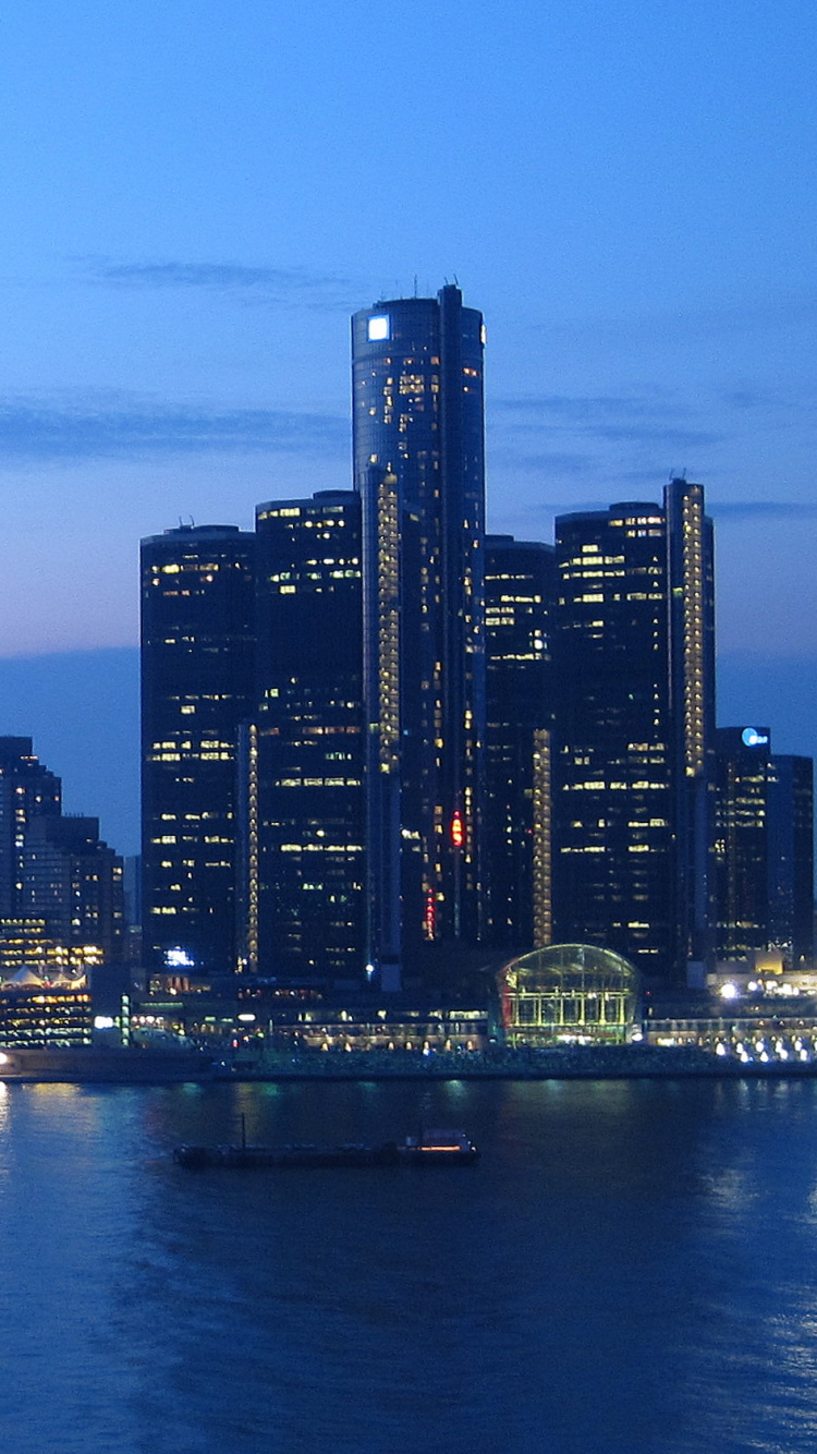 Обои Детройт, город, городской пейзаж, линия горизонта, метрополия в разрешении 750x1334