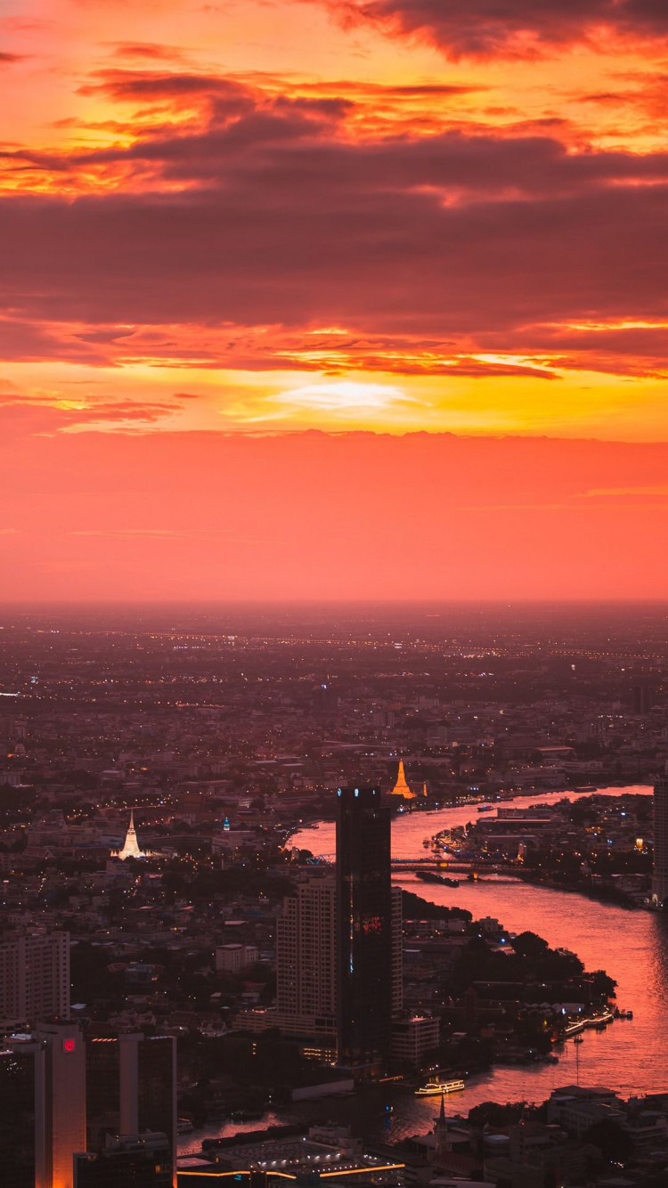 Обои закат, городской пейзаж, сумрак, здание, облако в разрешении 750x1334