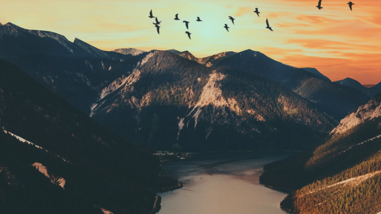 Обои гора, горный велосипед, закат, пейзаж, облако в разрешении 1280x720