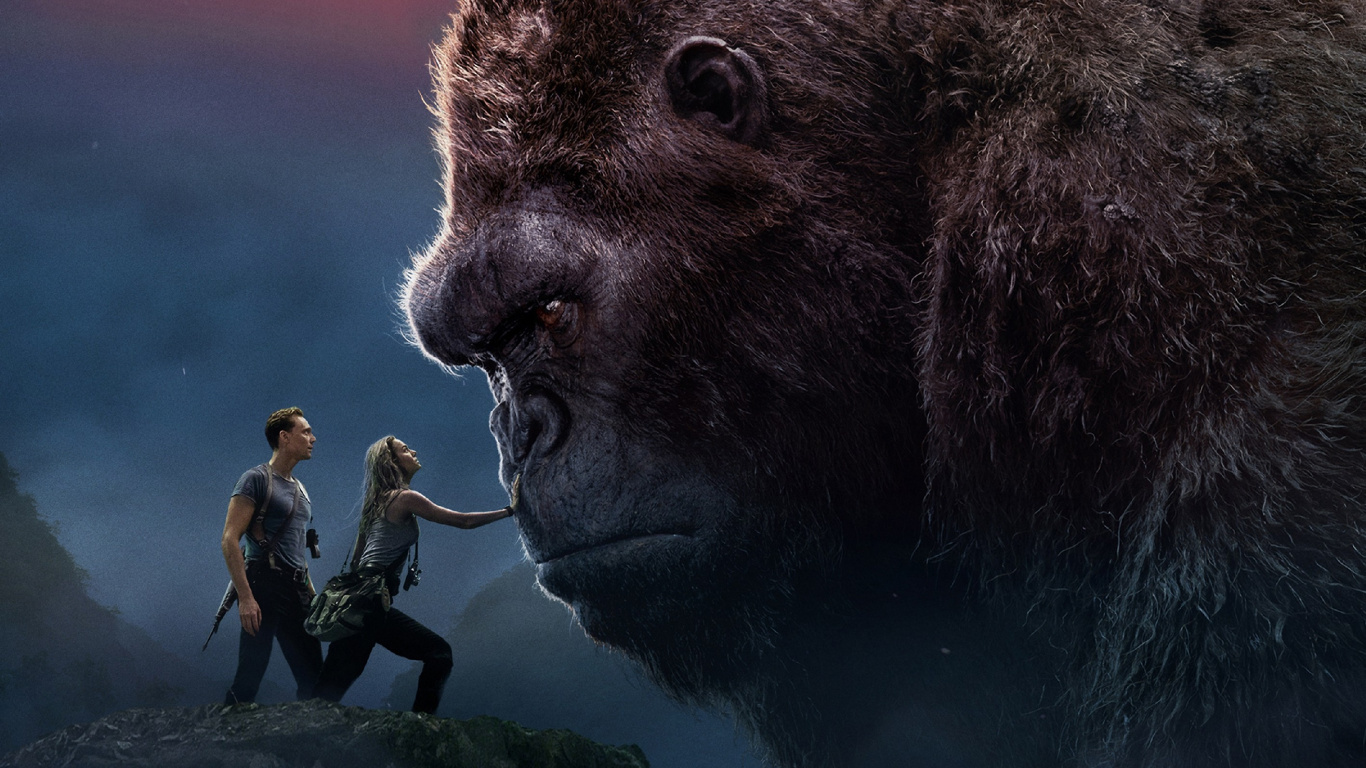 Обои Кинг-Конг, MonsterVerse, морда, темнота, фильм в разрешении 1366x768