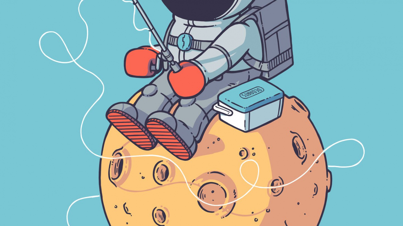 Обои астронавт, рисование, космос, космическое пространство, мультфильм в разрешении 1366x768