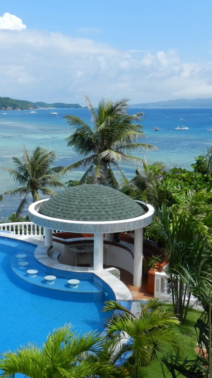 Обои дом на пляже, свойство, Карибский бассейн, недвижимость, пальмовые острова в разрешении 720x1280