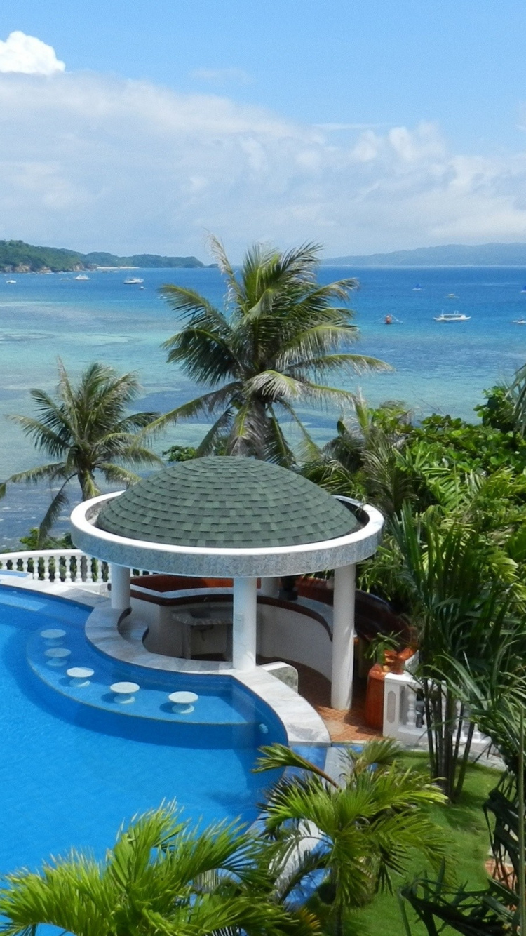 Обои дом на пляже, свойство, Карибский бассейн, недвижимость, пальмовые острова в разрешении 750x1334