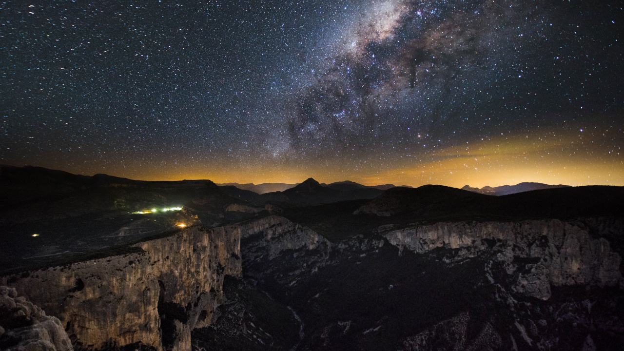 Обои ночь, звезда, атмосфера, астрономический объект, горизонт в разрешении 1280x720
