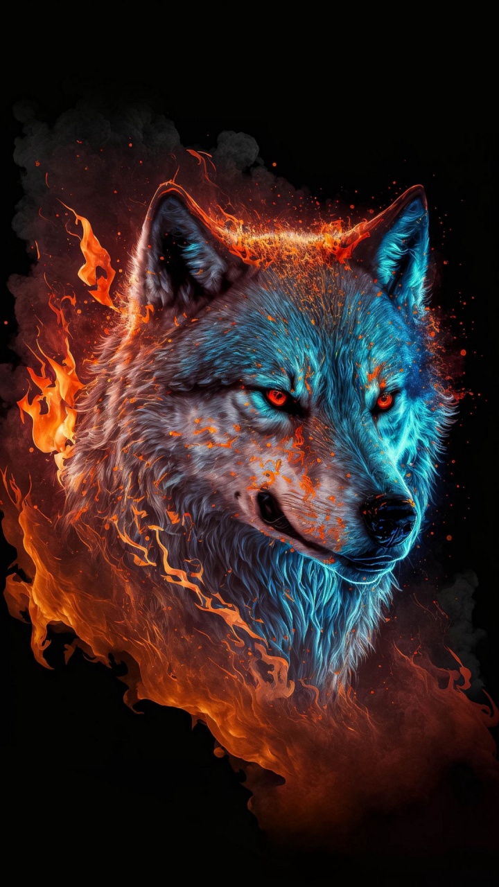 Обои волк, рюкзак, живопись, графический дизайн, кошачьих в разрешении 720x1280