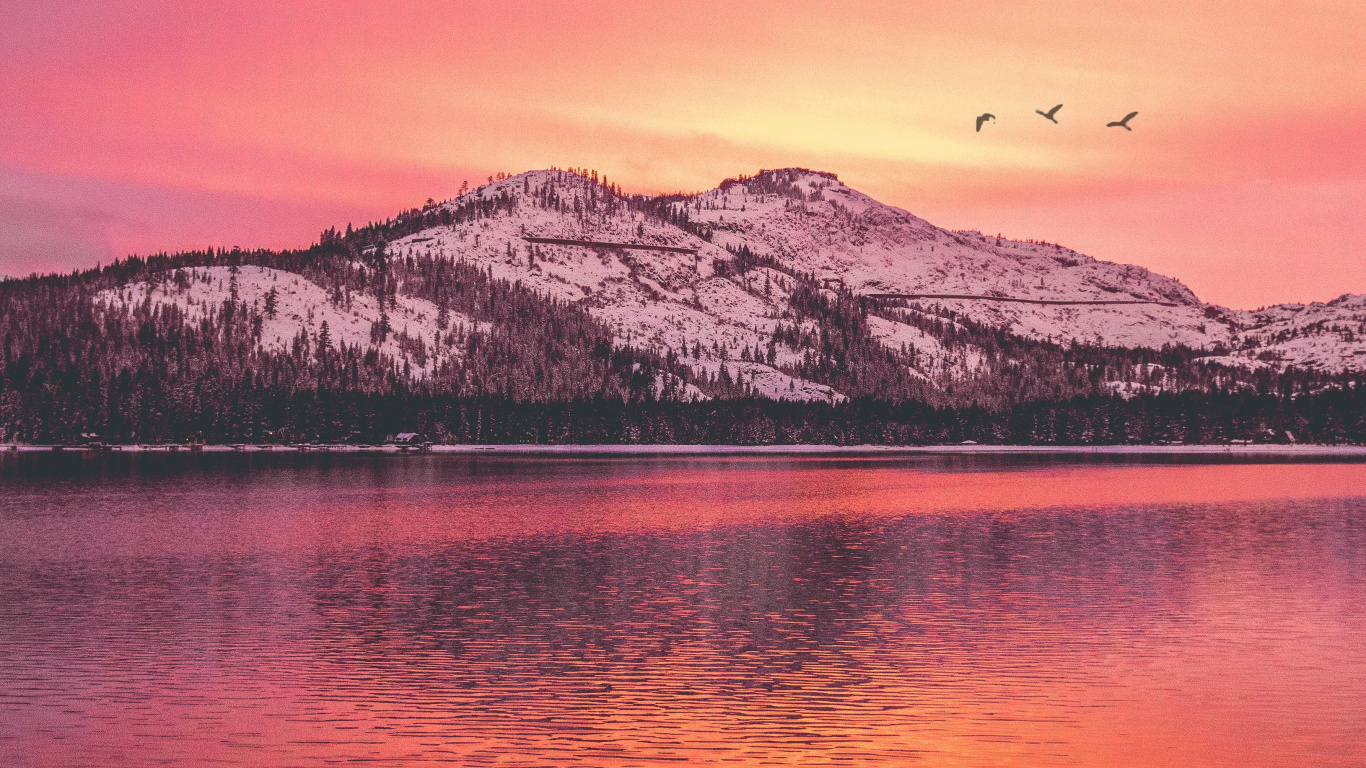 Обои закат, гора, озеро, природа, Северная Македония в разрешении 1366x768