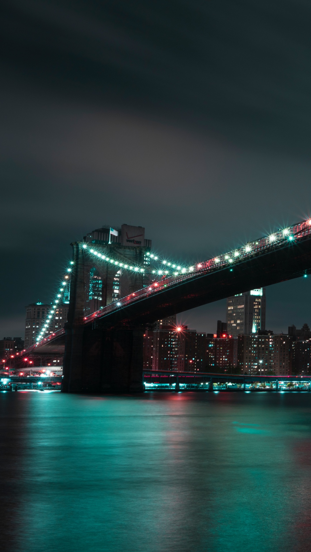 Обои Бруклинский мост, ночь, городской пейзаж, город, мост в разрешении 1080x1920