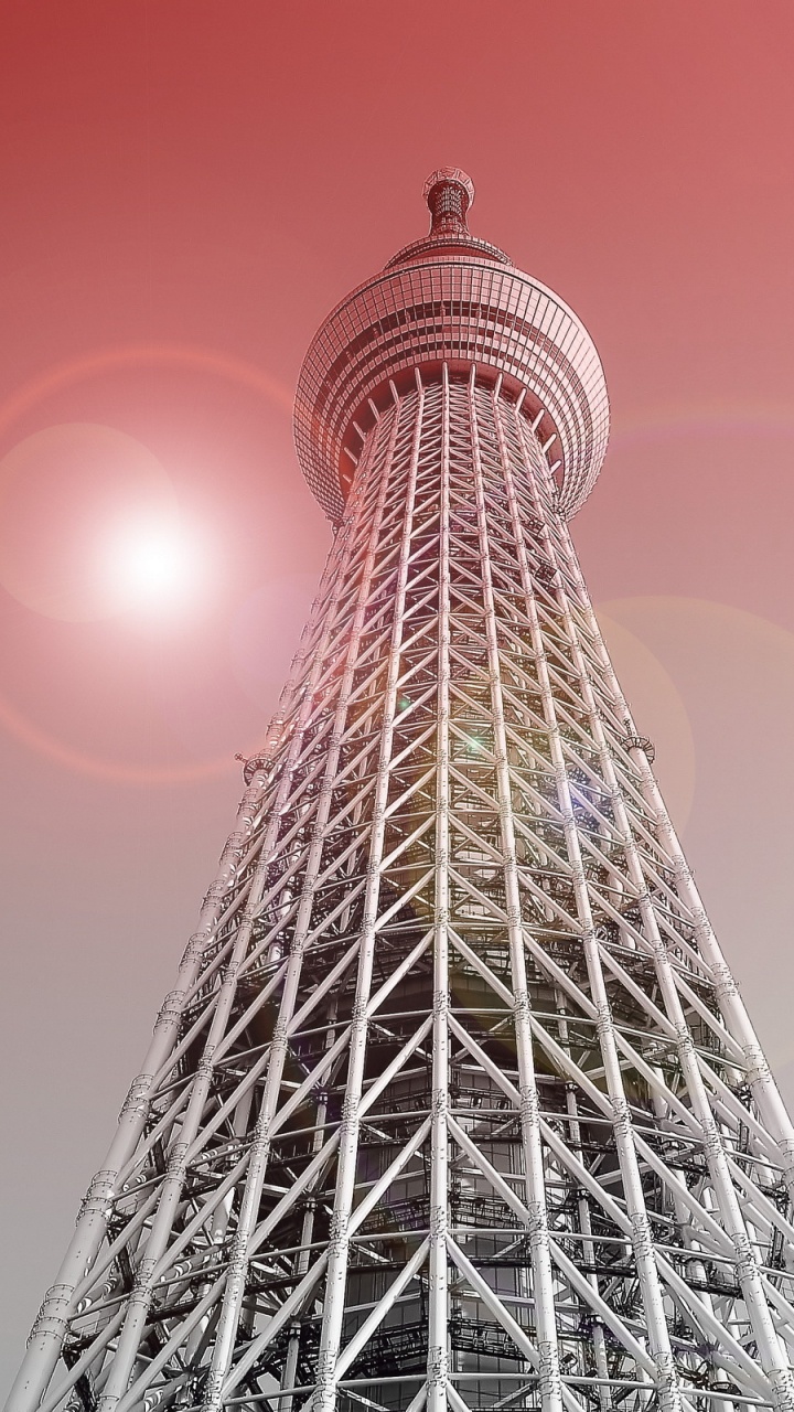 Обои Токио Skytree, вышка, цветение вишни, здание, небо в разрешении 720x1280